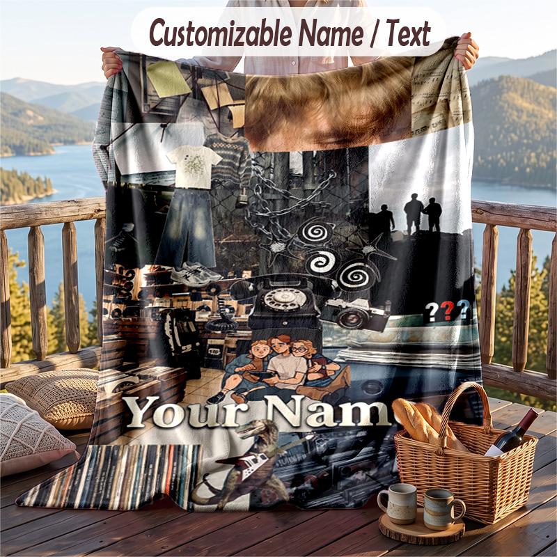 Custom Text Flannel Throw Blanket, Lightweight Cozy Bed Sofa BlanketDie drei Fragezeichen