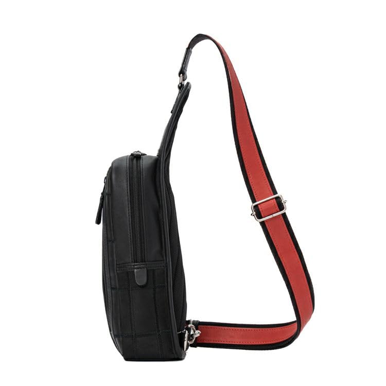 Tryon Official Baseball Glove Manufacturer: Genuine Leather Sacoche Shoulder Bag for Men, Small Crossbody Bag, DPC270, Black with NavyGreen Stripes