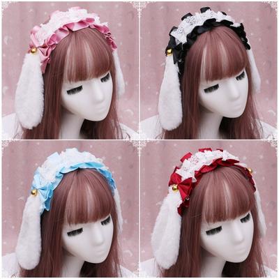 A Handmade Olita Lolita Lace Beast Ear Headdress Plush Rabbit Ear Headband Headgear Accessory