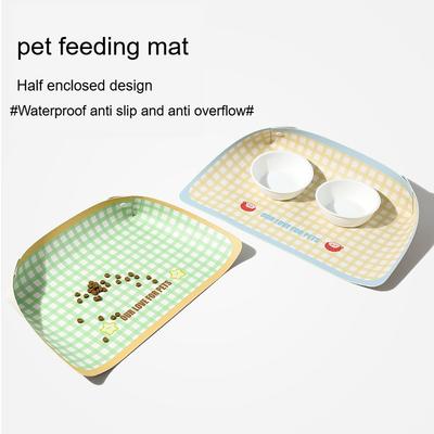 Fresh Plaid Pet Feeding Mat Foldable Easy To Store Waterproof Oil Resistant Cat Dog Universal Meal Mat PU Leather Pet Supplies