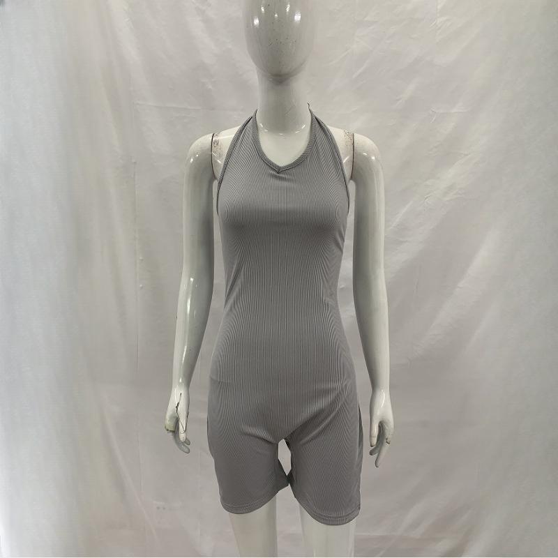 Summer Sexy Deep V Solid Color Hanging Neck Bareback Strap Fashion Jumpsuit Women's Clothing