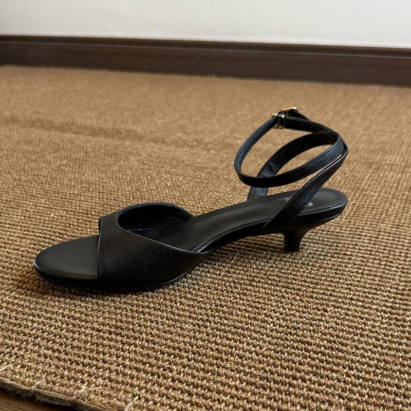 Sandały damskie w stylu retro na obcasie typu kitten heel, Nowe modne buty codzienne, Proste buty wsuwane.