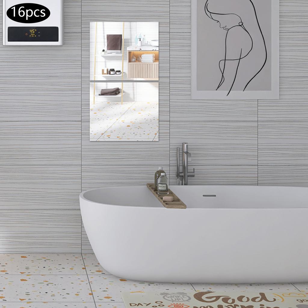 16PCS Adhesive Wall Mirror Tiles, Shatterproof Acrylic Glass Panels for Full-Length Wall Installation in Gym, Studio, Dance Room