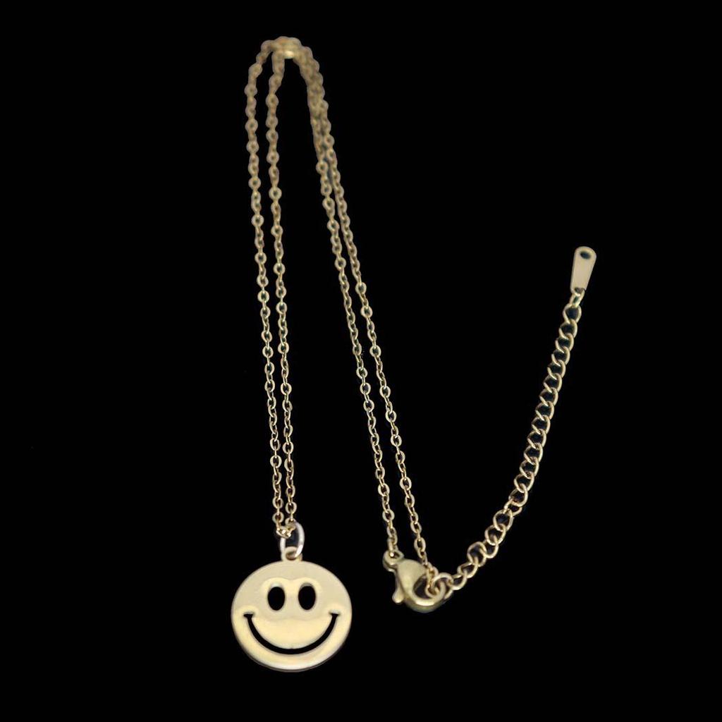 Stainless Steel Smiley Face Pendant Necklace - Women's Trendy, Simple, Versatile Jewelry