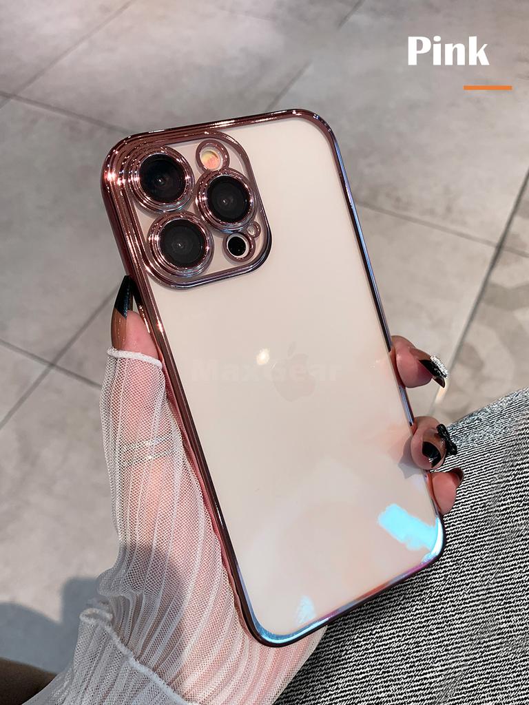 Luxury Plating Bumper Silicon Clear Case For iPhone 16 15 14 13 11 12 Pro Max Mini XR X XS Plus Purple Soft Shockproof Cover