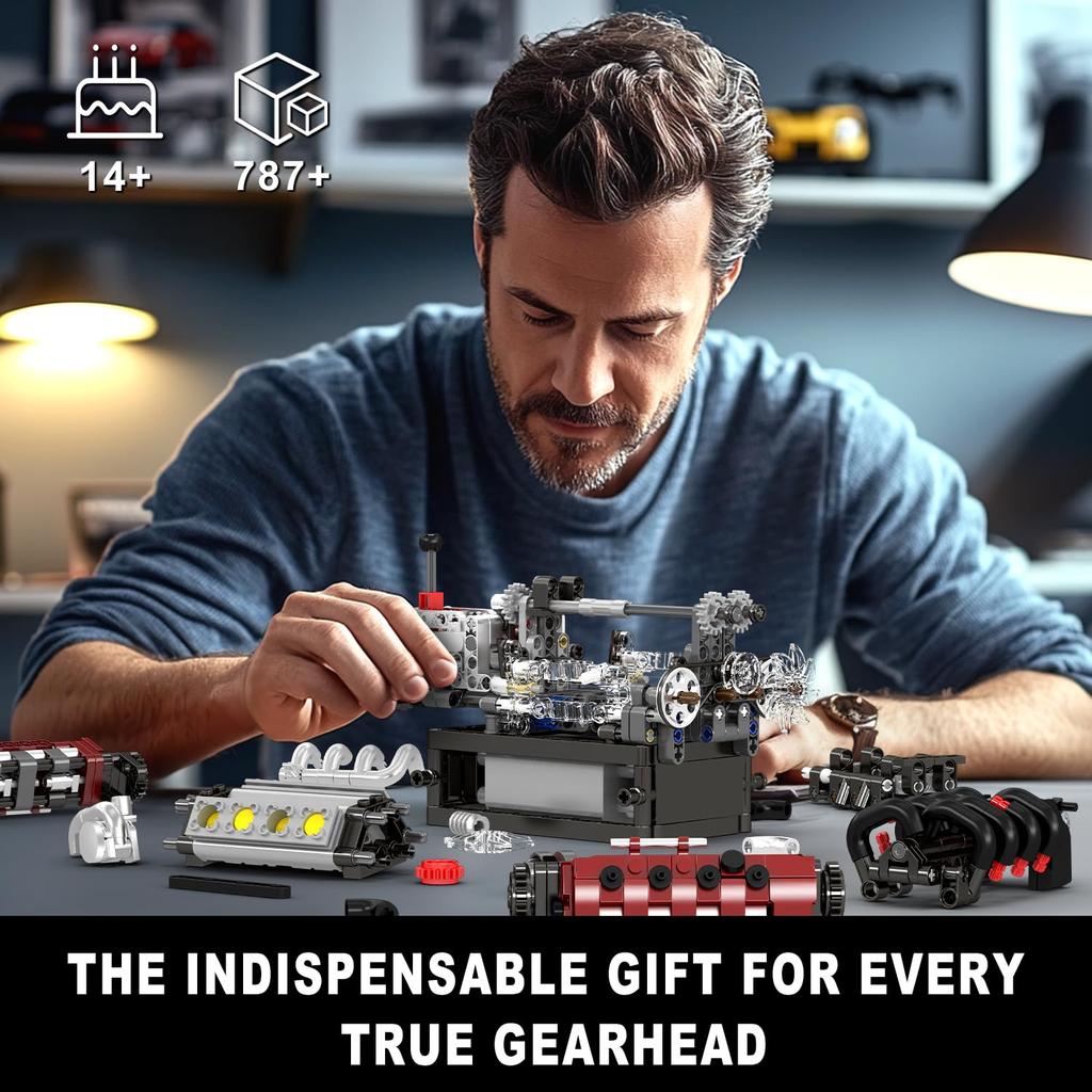 Mould King 10227 Supercar V8 Engine + Transmission Building Blocks (787 Pieces) - High-Precision Model Kit for Adults, a Must-Have for Mecha