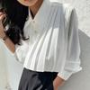 Small Niche Pleated Black Shirt for Women, Korean Version, Spring Design Sense, Short Shirt, High Waist Versatile Top
