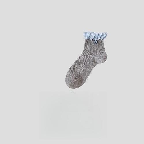 Plaid Ruffle Socks Women Japanese Fashion Black White Gray Short Socks Cotton Breathable Sweet Girl Lolita Kawaii Low Tube Socks