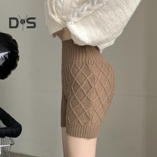 Dámské zimní spodní šortky pletené s vysokým pasem elastické jednobarevné hřejivé proti odhalení základní šortky pro každodenní nošení domů a další