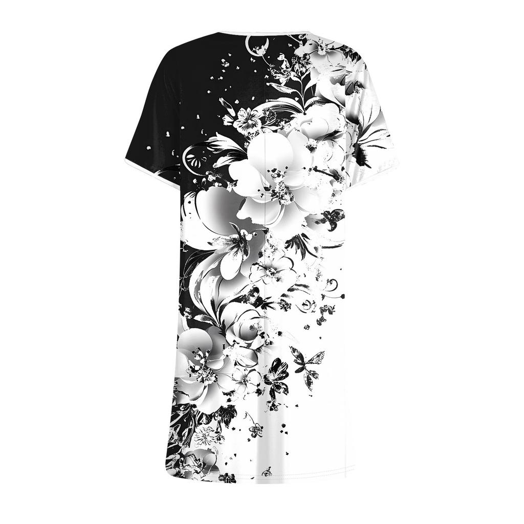 Damenmode Lässiges Kleid mit Blumendruck Rundhalsausschnitt Kurze Ärmel Minirock