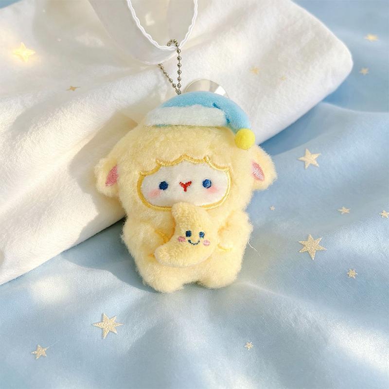 1Pcs Adorable Fluffy Lamb Plush Keychain Sleep Hat Star Moon Ornament Cute Bag Charm for Daily Use