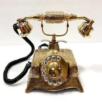 Nautisches, solides, schönes, viktorianisches Messing mit Wählscheibe, funktionierendes Bürotelefon