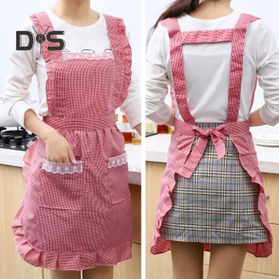 Tablier de cuisson facile à porter, Design avec bandoulière, pratique, Style coréen, tablier de cuisine à carreaux, vêtements de travail pour femme au foyer