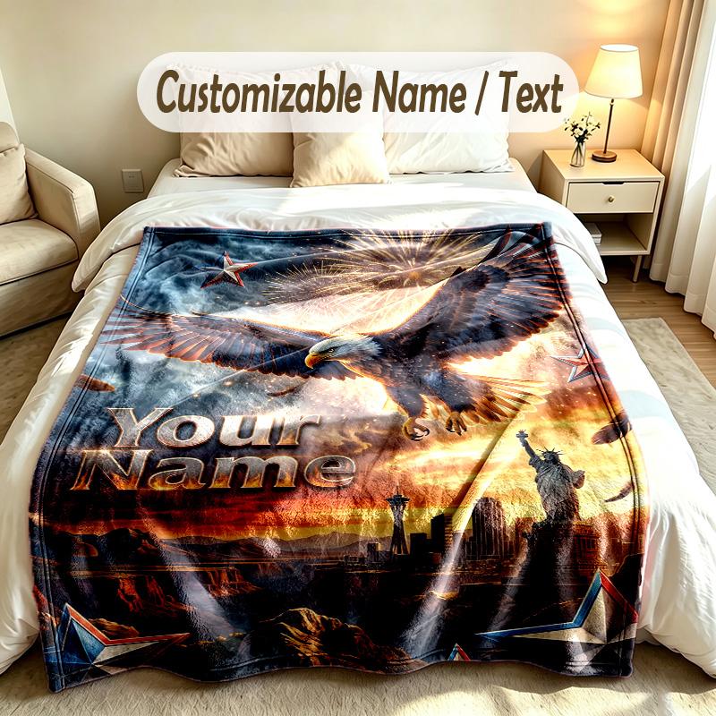 American Patriotic Theme Custom Blanket Personalized Name & Text Customized Soft Warm Throw Blanket Home Decor