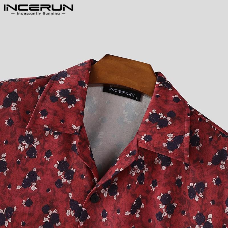 INCERUN Plus Size Men Lapel Neck Short Sleeve Printing Buttons Casual Shirts