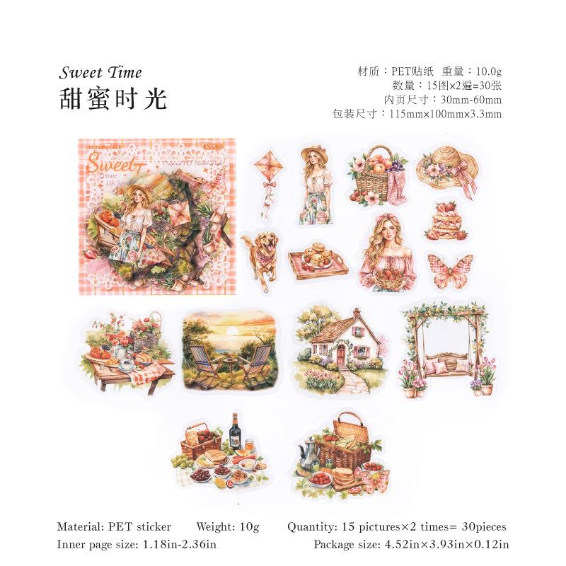 30pcs/1lot kawaii Stationery Sticker leisure life junk journal Decorative Scrapbooking DIY Craft Sticker