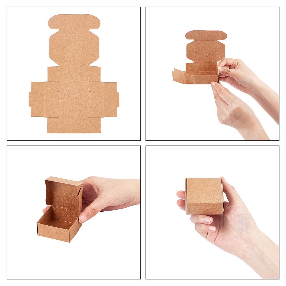 50pcs Kraft Paper Box Folding Box Square Tan 5.5x5.5x2.5cm