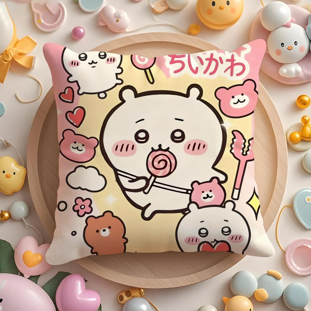 Cute Chiikawa Pillow Case Short Plush Double-Sided Printing Home Machine Washable In Warm Winter Cushion Cover