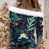 Women's Christmas Snowflake Print Long Sleeve Twill Pullover Collar Top