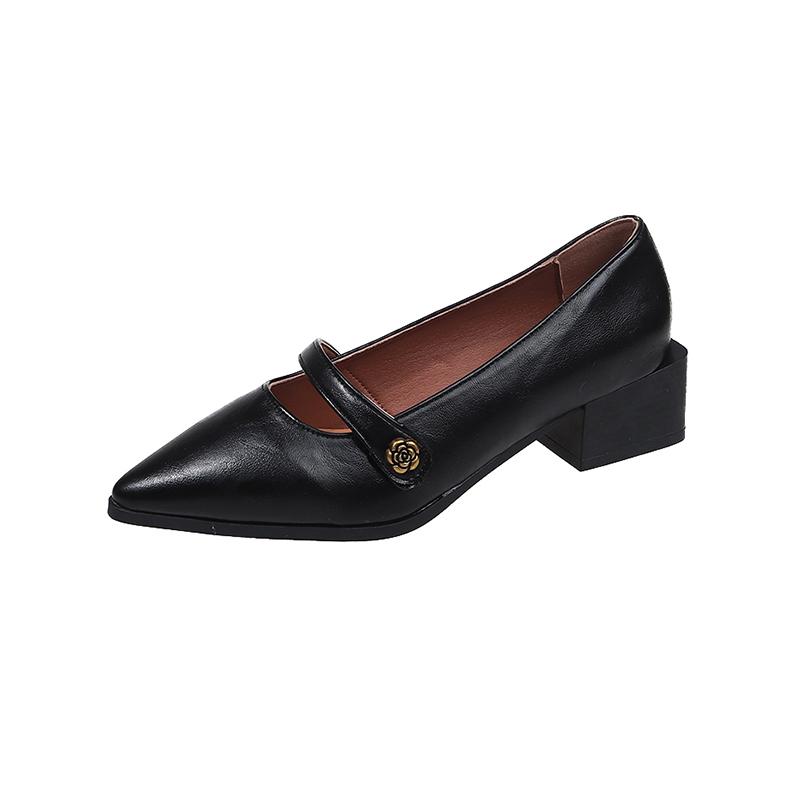 

Мода Новинка 2025 Модный тренд Камелия Французский винтаж Острый носок Мелкий вырез Одинарная обувь Женская Мэри Джейн Маленькая обувь 35 чёрный