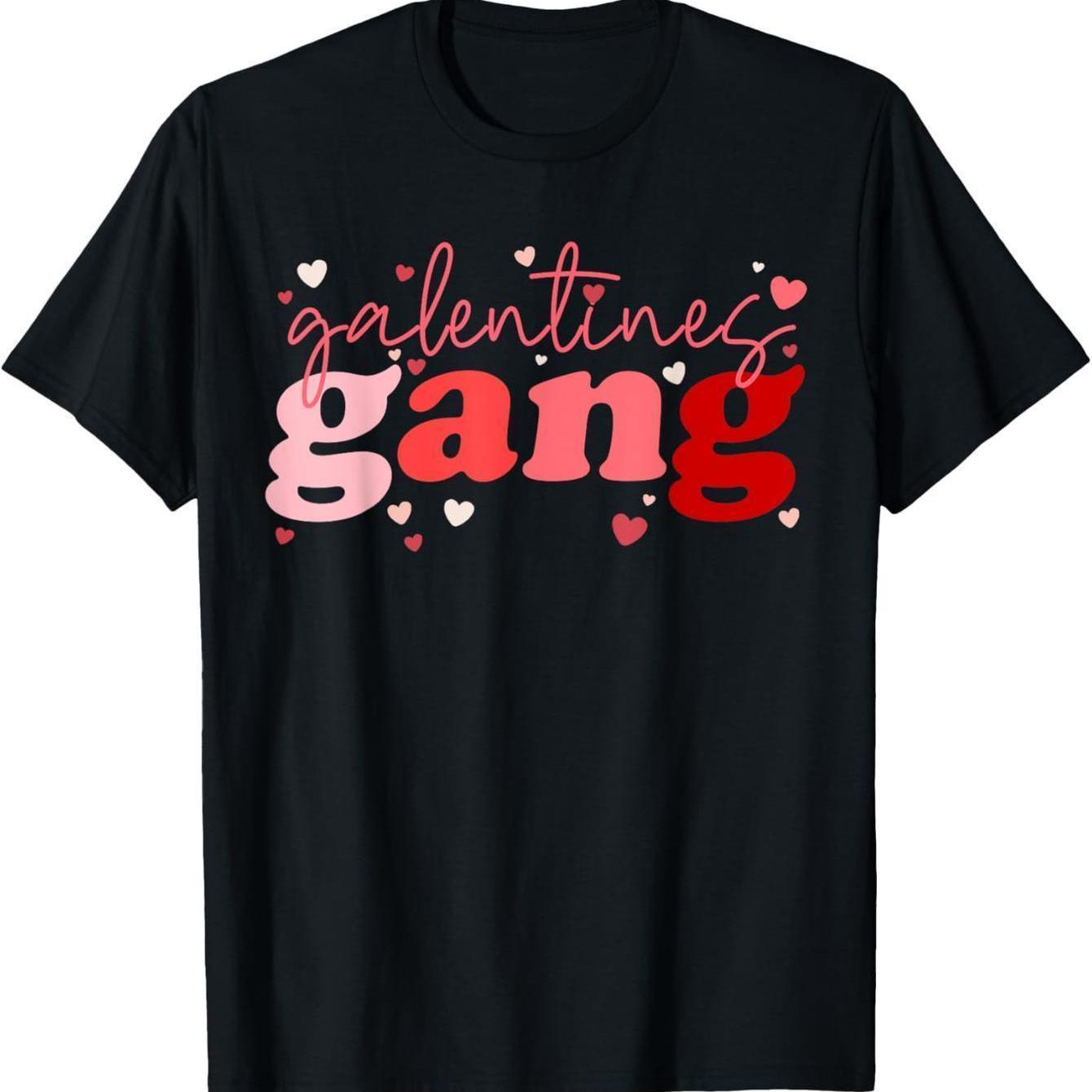Galentines Gang Valentine Shirt Retro Gradient Heart Print Men s Cotton Graphic Tee Daily Casual T-Shirt 4XL