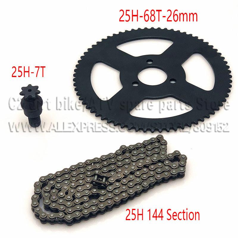 25H Chain 144 Links With 68 teeth Rear Sprocket and Front 7 teeth sprocket shaft for 49CC Engine Mini moto Pocket Bike ATV Quad
