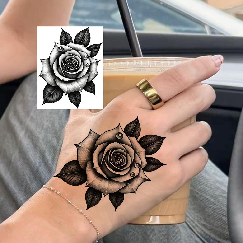 1 Sheet Rose Butterfly Flower Temporary Tattoos For Women Hand Arm, Fake Tattoo Sticker Waterproof Long Lasting Realistic Tatoos
