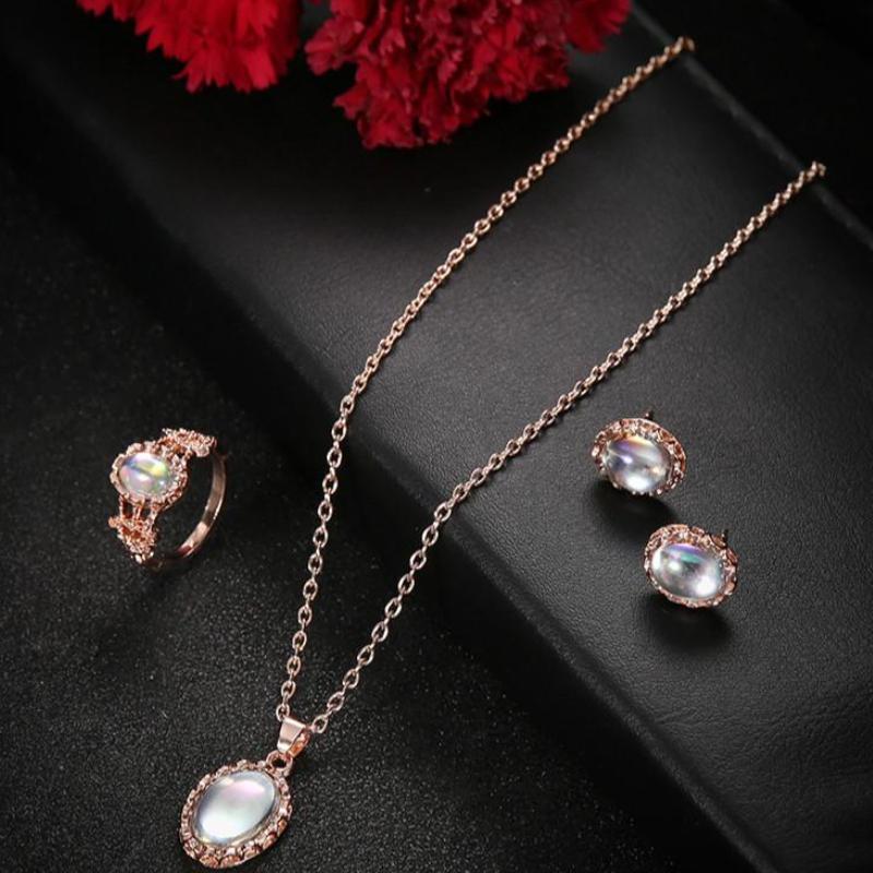 Dazzling Gemstone Jewelry Set Exquisite String Necklace Ring Set for Women