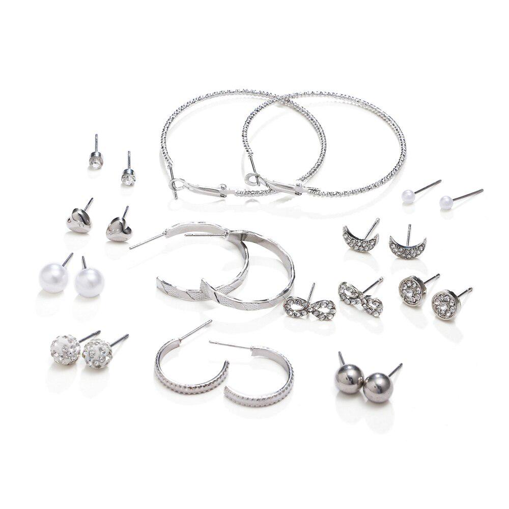 12 Pairs / Set of Bohemian Alloy Heart Moon Earrings Set Women Fashion Jewelry Party Gifts
