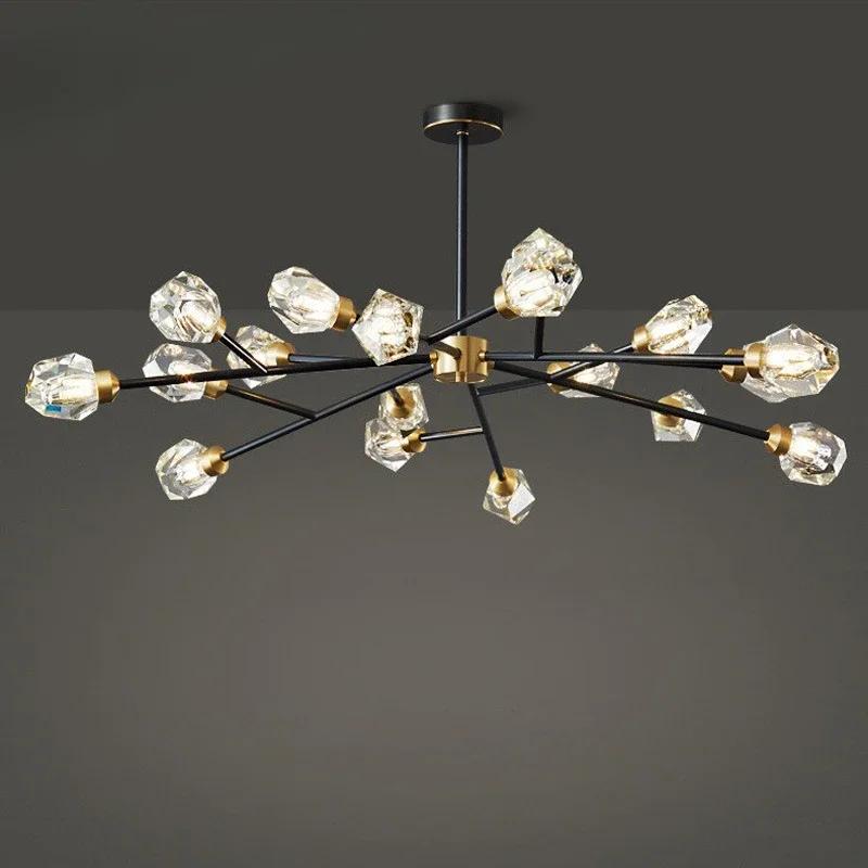 Nordic All-copper Molecular Long Crystal Chandelier Light Luxury Creative Post-modern Atmosphere Living Room LED Pendant Lights