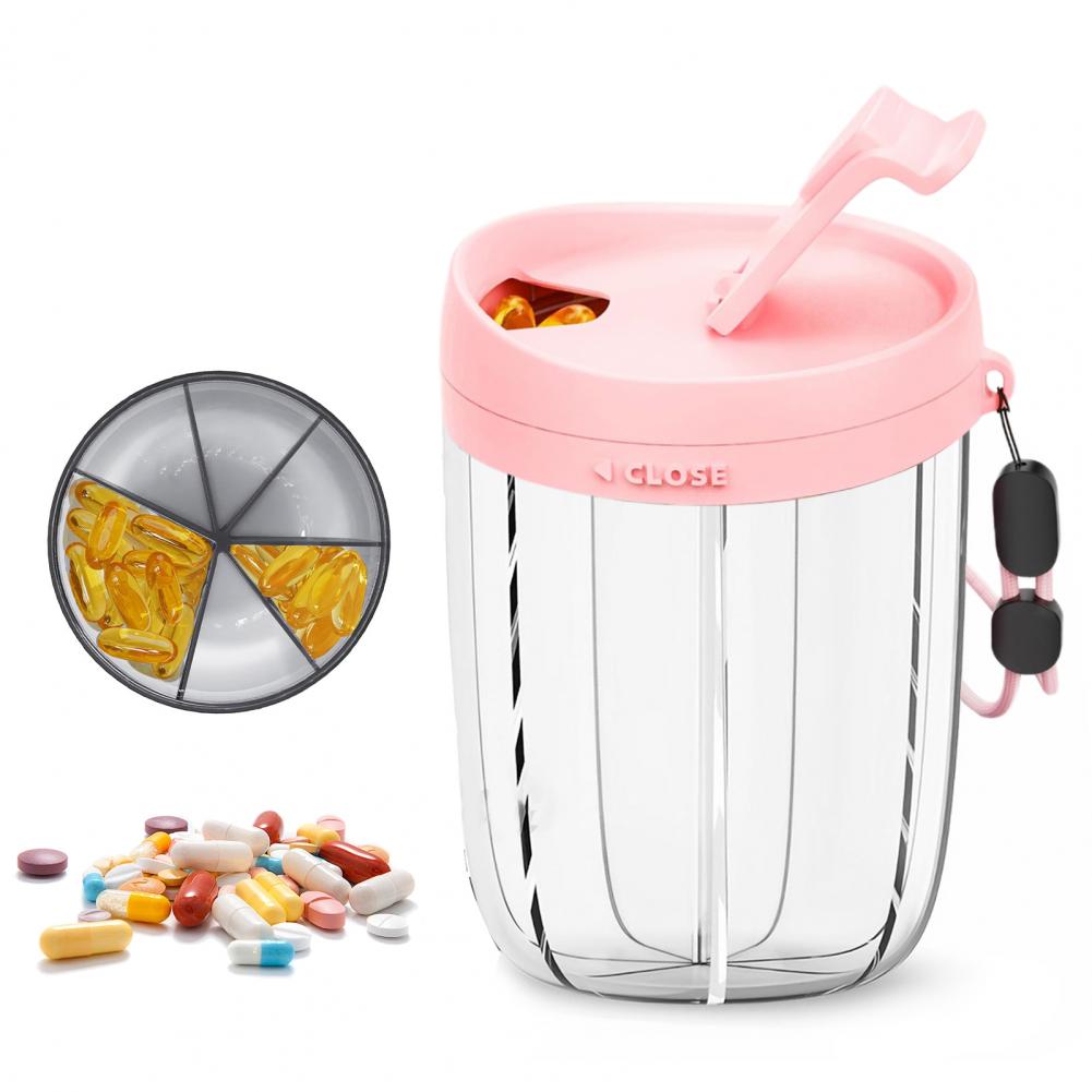 Pill Box Organizer with 6 Compartments Large Capacity Transparent Design Portable Pill Case Tablet Dispenser