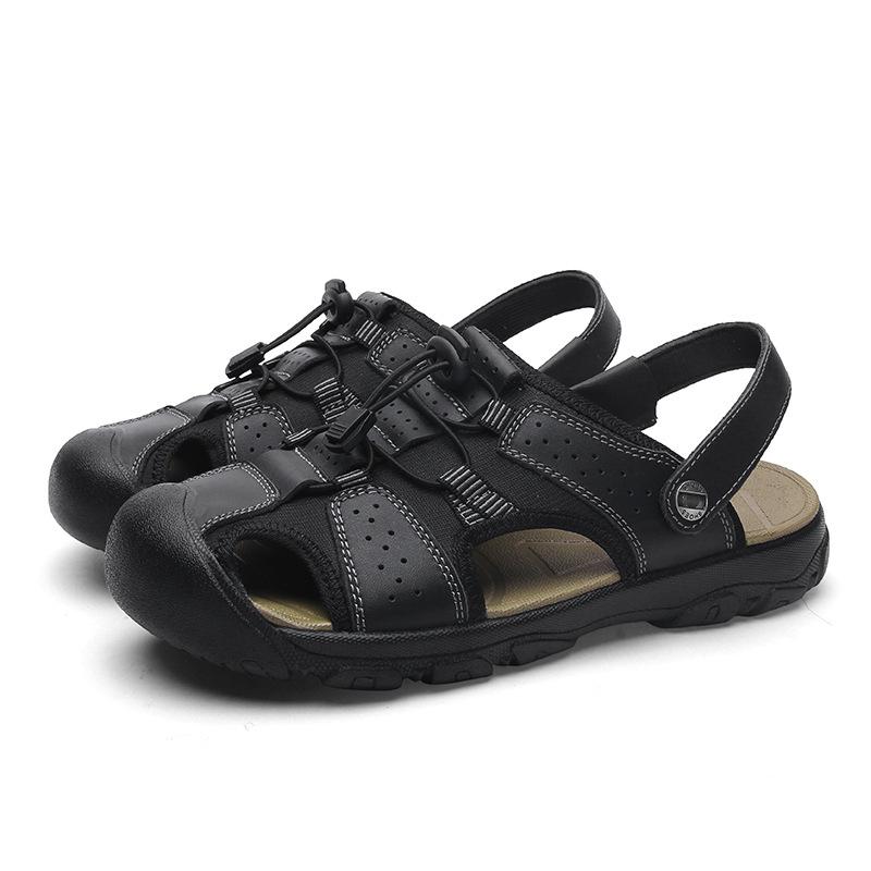 Summer Sandals Men's Bag Head Cowhide Beach Shoes Men's Thick-soled Non-slip Cool Slippers Large-size Casual Shoes Thick-soled