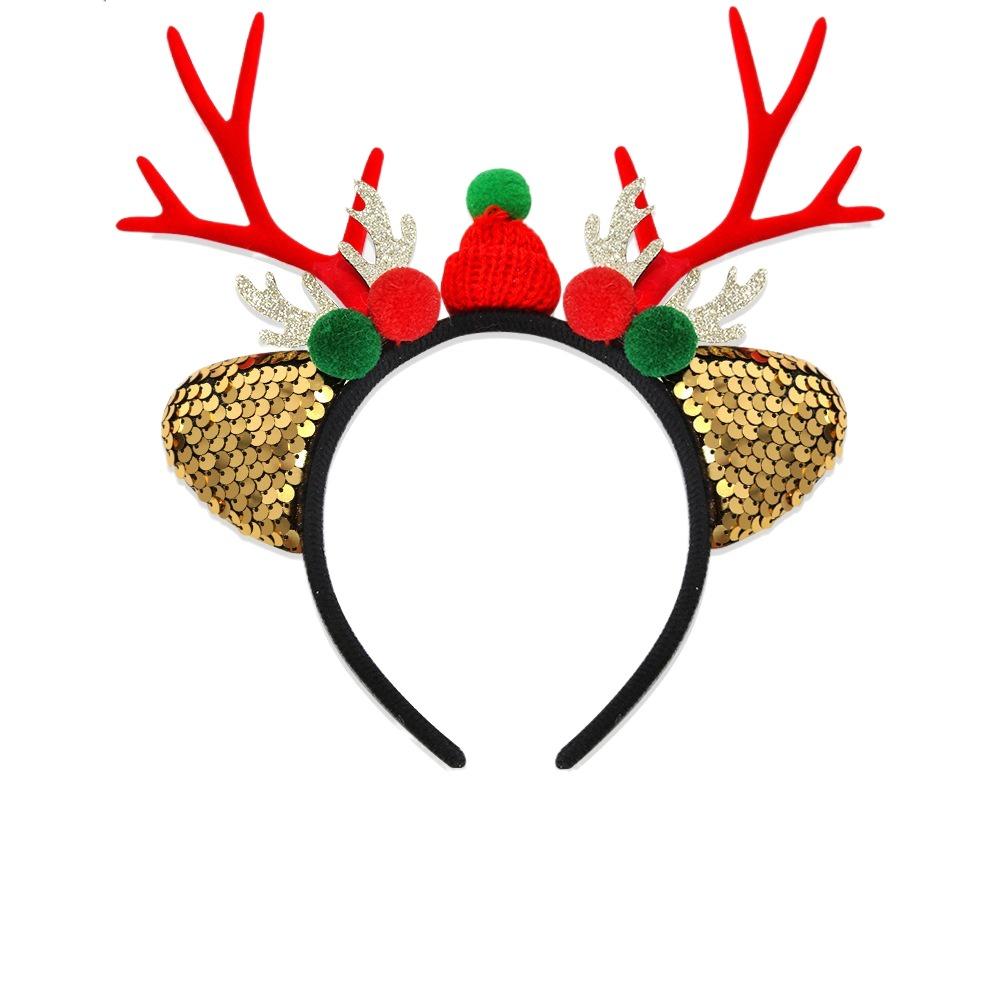 Cute Christmas Headband Flocked Antler Xmas Hairband Creative Deer Ear Headband  Woman