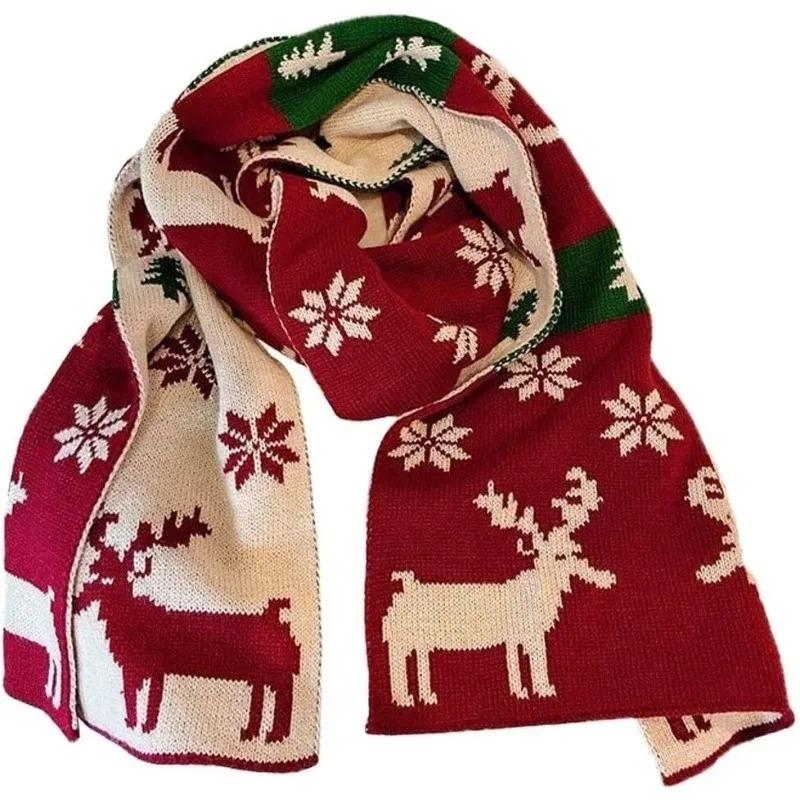 

Christmas Elk Scarf for Women Autumn and Winter with Different Color on The Front and Back Thick Neck Protection Yarn Scarf