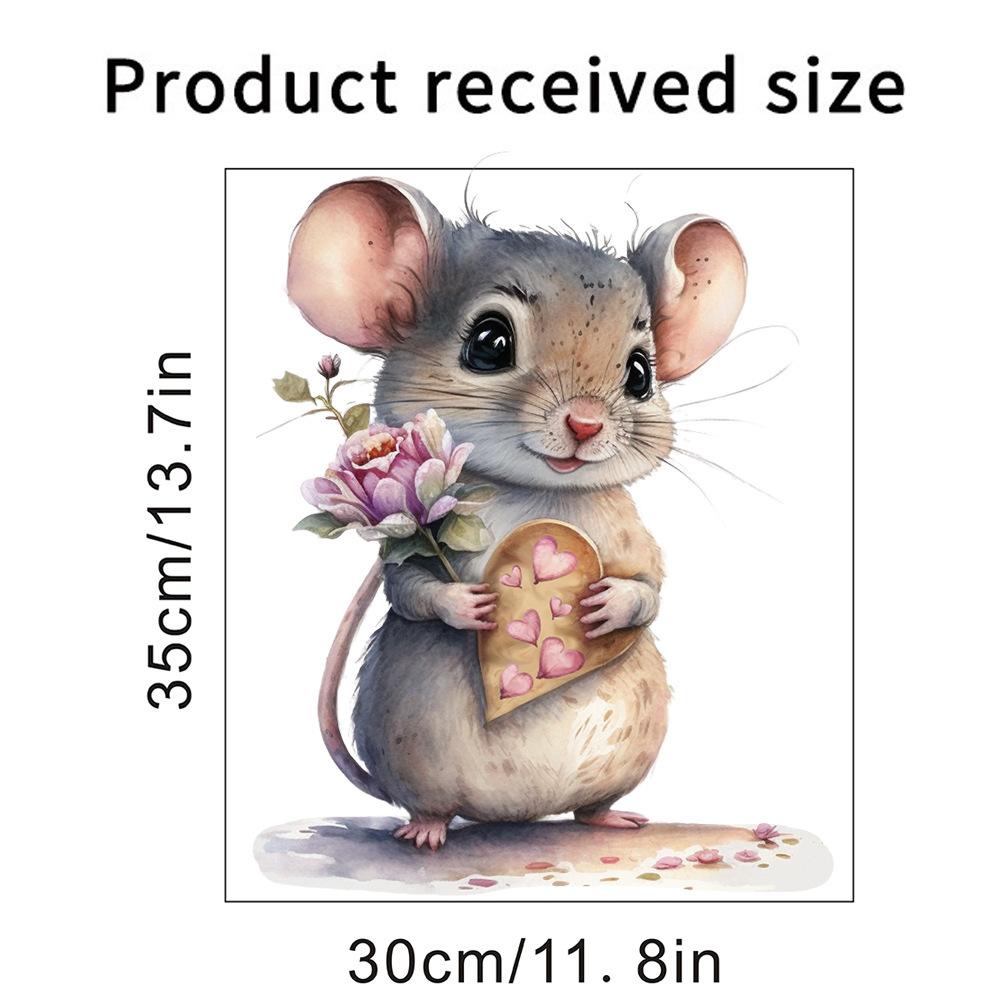 Cartoon Mouse Pattern Wall Sticker with Heart and Flower Patterns, Wall Decoration,Toilet Decoration, Self-adhesive Wall Sticker
