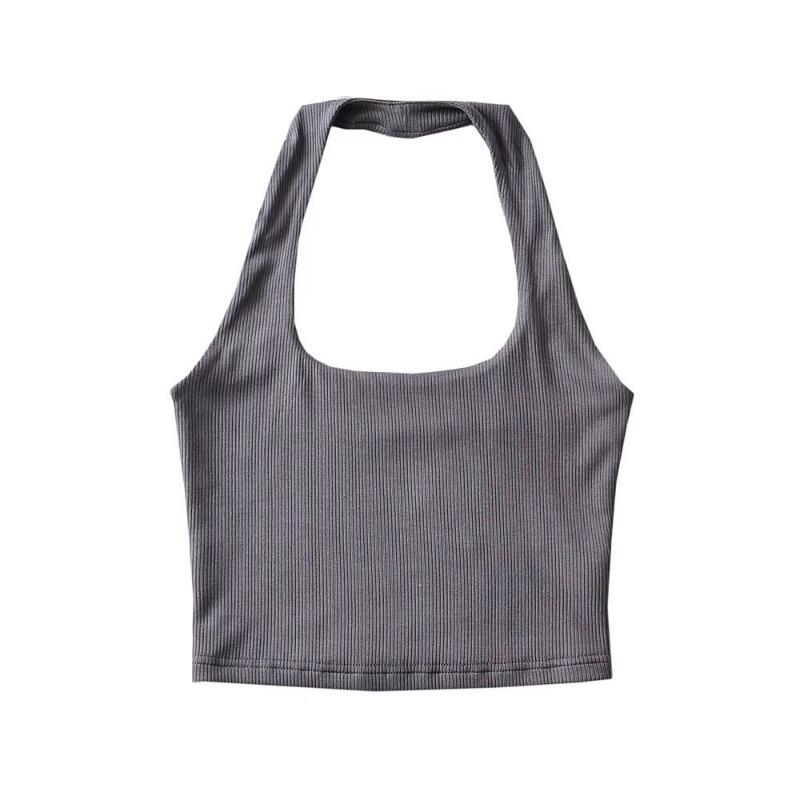 

Сексуальный женский укороченный топ 2023, летние топы с двойной лямкой без рукавов, майки S темно серый