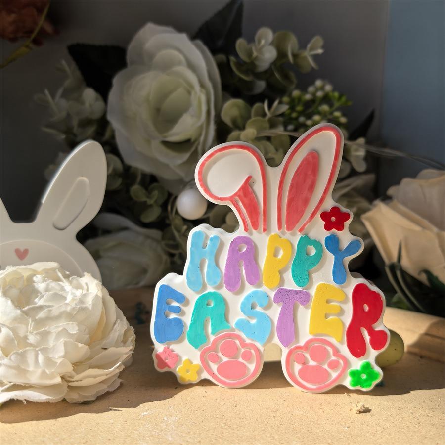 Rabbit Easter Letter Candle Silicone Mold Cute Rabbit Easter Gypsum Dropping Pendant Mold For Crafting Home Decor Diy Projects