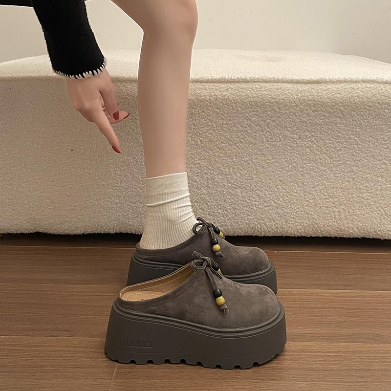 Baotou Half Slippers Women's Autumn Outside Wear All-match Inside Heightening Trifle Platform Heel-free Loafers