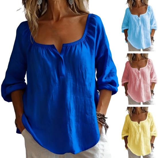 Damen Oberteile V-Ausschnitt Langarm Locker Geschnittene Bluse Einfarbig Dehnbares Halsband Tops Arbeit Party Date Kleidung