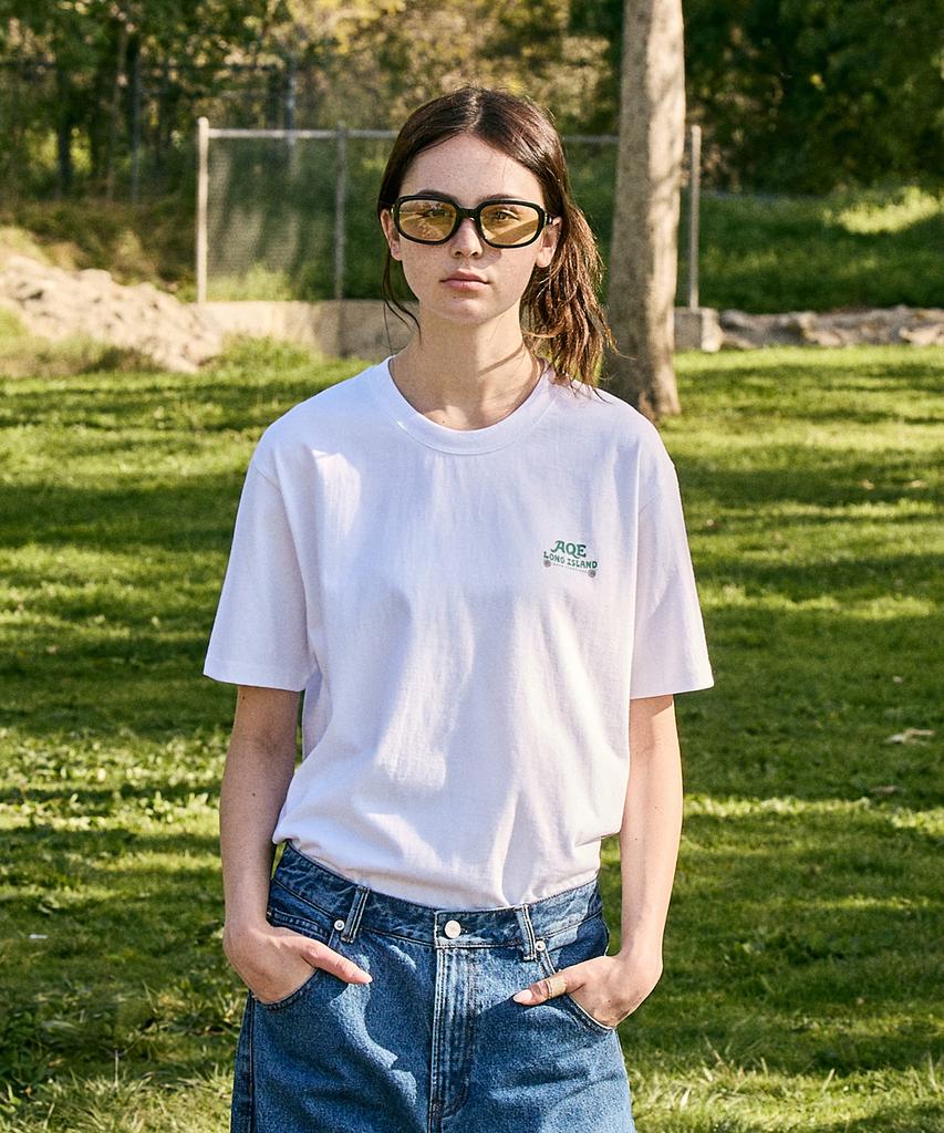 Peullukeu Aqe Long Island Graphic Short Sleeve T-Shirt White Fst358