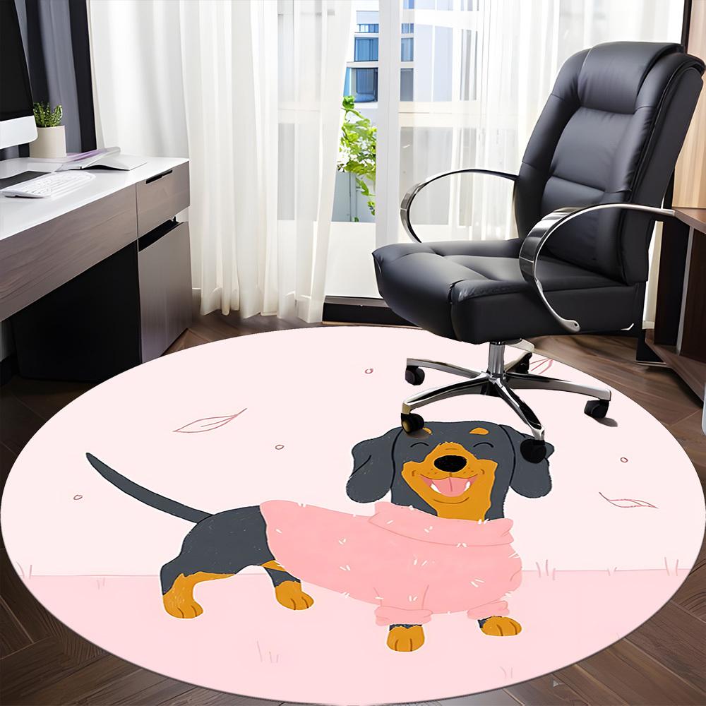1pc Dachshund Office Round Rug, Non-slip, Soft and Durable Office Rug for Interior Decoration, Perfect for Office, Beautiful Decoration Yy260324082