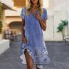 Women's Summer Casual Floral Printed Stand Collar Short Sleeve Dresses