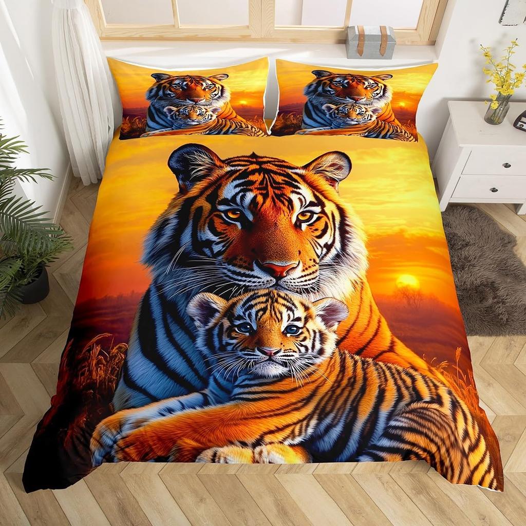 Tiger Duvet Cover Set Twin Queen for Boys Girls Wild Animal Print Bedding Set Soft Microfiber Comforter Cover with 2 Pillow Sham
