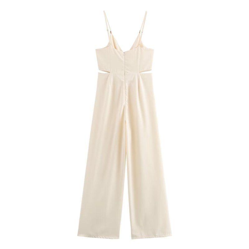 Fashion Style 2024 New Fall Women's Clothing V-neck Brace Ruched Decorative Thin Strap Jumpsuit Pants 0387068