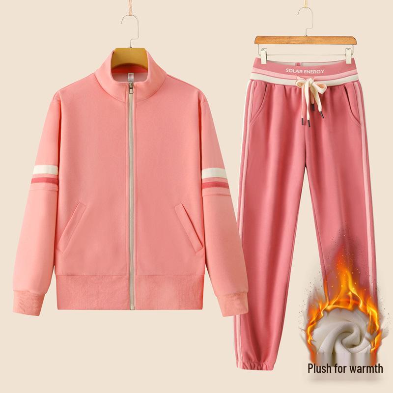 Winter Women's Fleece-Lined Slim Fit Cardigan & Joggers Fitness Set