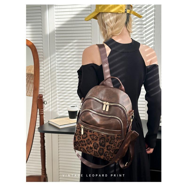 Rucsac la modă de toamnă și iarnă, imprimeu retro de leopard, tendința preferată a femeilor.