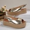 Fashion Peep Toe Platform Sandals for Women 2025 Summer Thick Bottom Beach Shoes Woman Gold Buckle Strap Wedge Sandalias Mujer