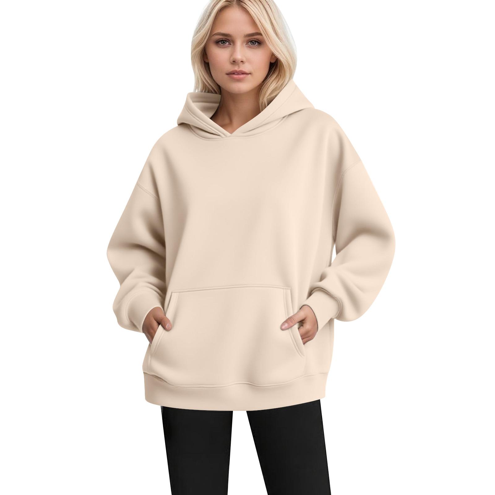 

Women s Fashion Women s Lightweight Long Sleeve Pullover With Pockets Hoodie XXL бежевый