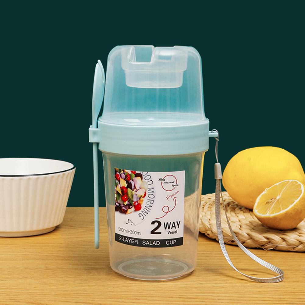 

Двухслойная герметичная чашка для завтрака с контейнером для окунания, многоцелевая чашка для овсянки, портативная коробка для бэнто, стиль для кемпинга, офиса, походов, путешествий синий
