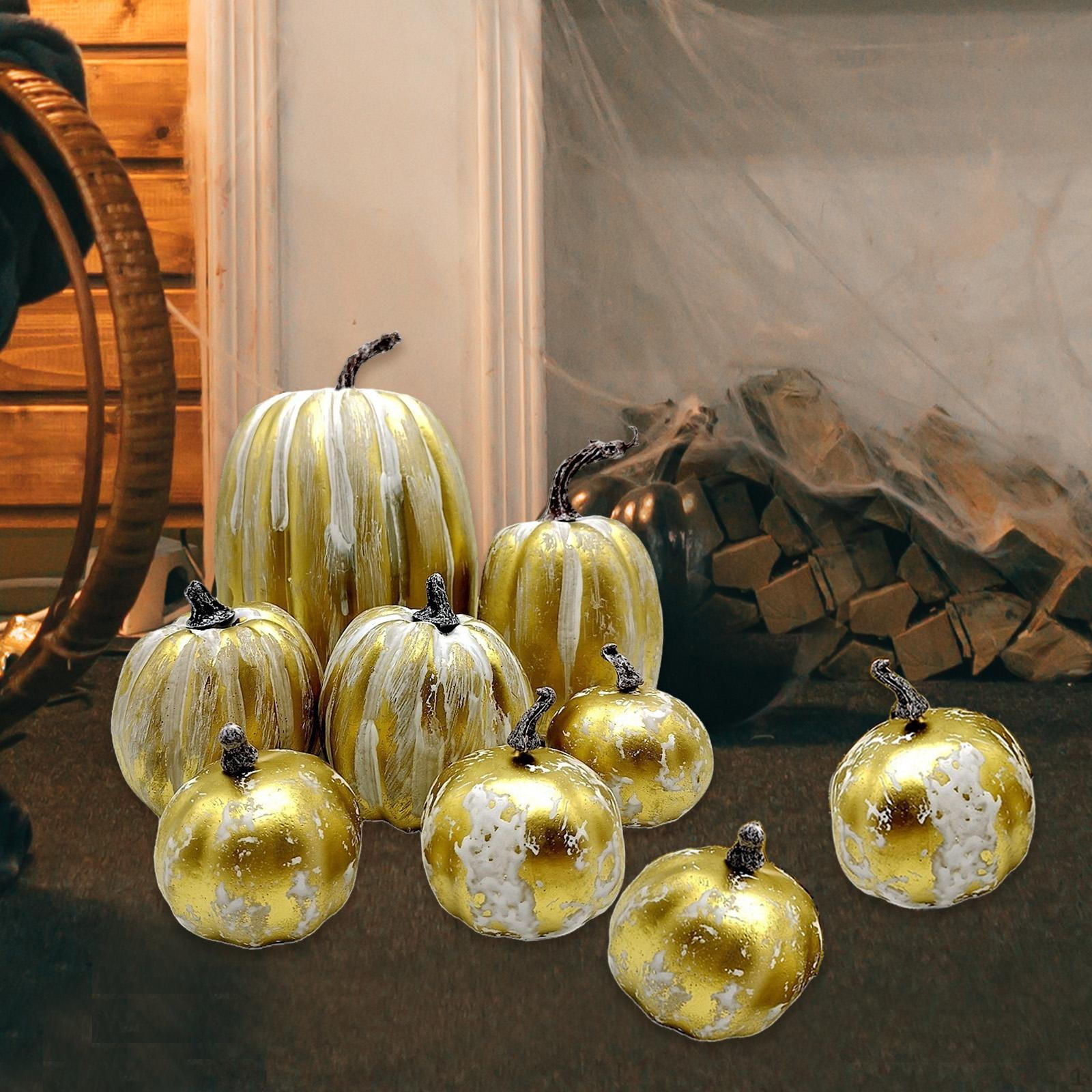 9 Artificial Pumpkins for Autumn Decor And Halloween Festivities White Golden